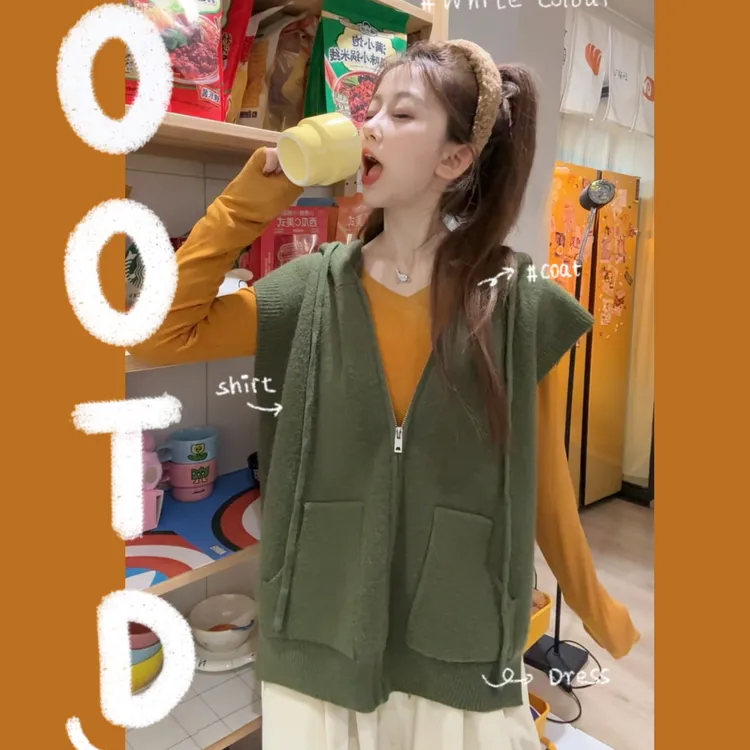 2025新款秋冬连帽马甲毛衣外套男女外穿背心口袋超好穿无袖任意搭