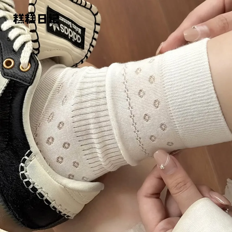 夏季穿搭感芭蕾风镂空花型设计款无骨堆堆袜子女韩版穿搭感袜子女