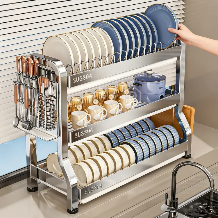 304不锈钢碗碟收纳架厨房多功能置物架放碗架碗筷碗盘沥水架碗柜