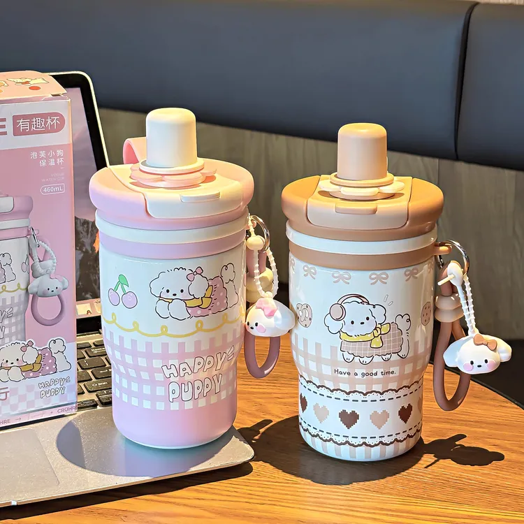 卡通保温杯女生新款2025高颜值吸管水杯可爱学生不锈钢咖啡保温杯
