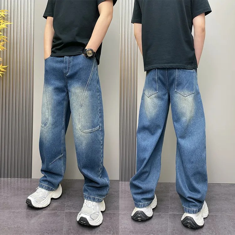 牛仔裤男复古冬季加绒厚款宽松直筒裤痞帅高级感蓝色美式阔腿长裤