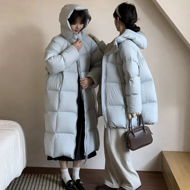 超轻无胆闺蜜款中长款羽绒服女2025年新款云朵泡芙连帽冬季大衣女