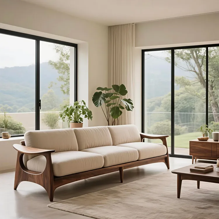 宋式美学北美黑胡桃木实木直排沙发中古风客厅高端三人位沙发定制