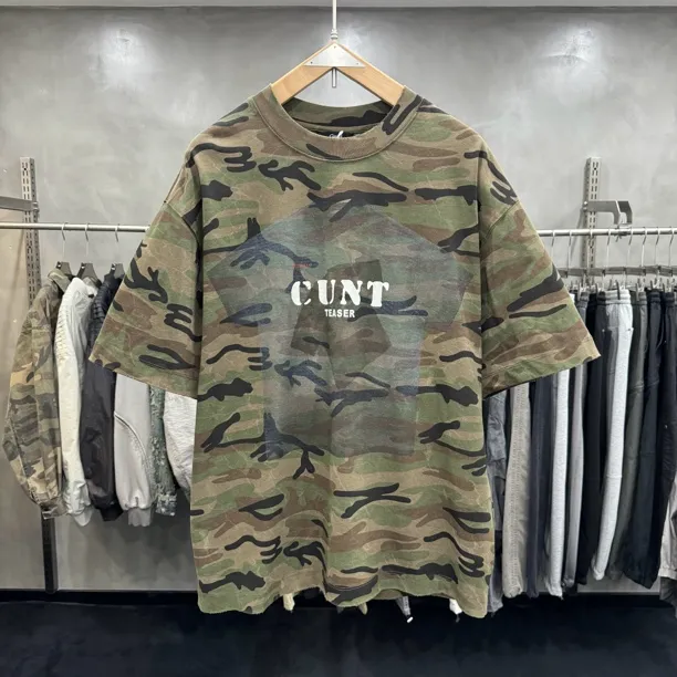 美式重磅LIXIN夏季宽松圆领短袖迷彩印花休闲半袖潮男情侣通勤T恤