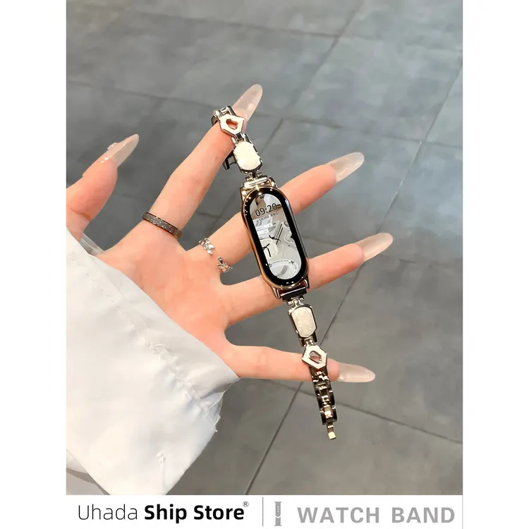 uhada适用小米手环10表带夏季新款鎏金细闪表链小米手环9表带智能