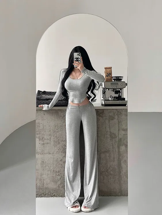 撸铁女孩拉链垂感拖地裤纯欲直筒瑜伽休闲运动裤长裤