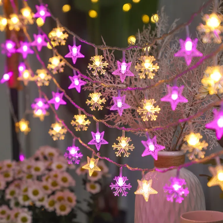 圣诞节日小雪花星星彩灯阳台花园露营氛围装饰房间卧室布置满天星