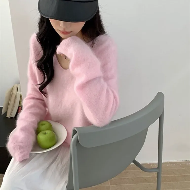 软糯羊毛衫针织V领宽松型秋冬小暖炉常规袖衫秋冬慵懒风毛衣韩版