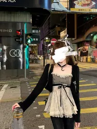 心动恋人 网红风小众设计拼接蕾丝上衣开衫套装