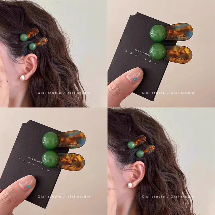 琥珀蓝棕！多巴胺果冻发夹！百搭侧边刘海夹复古鸭嘴夹旅行发卡女