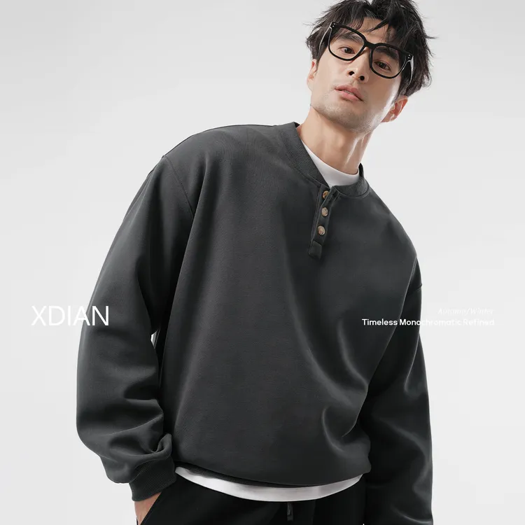 XDIAN/续点轻奢亨利领卫衣加厚加绒长袖上衣透气秋冬男抗皱抗起球