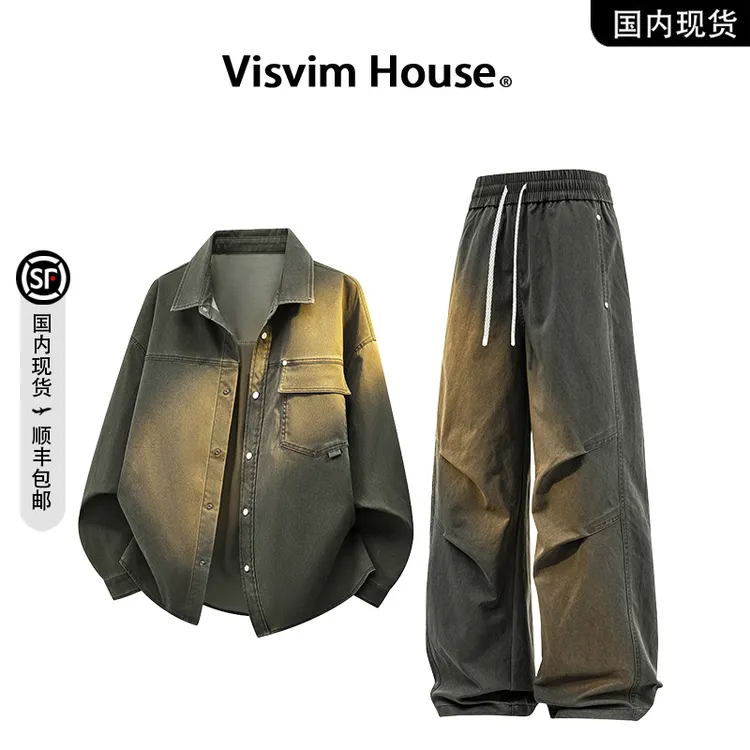 【品牌现货撤柜】VISVIM WINGS春秋季大码休闲宽松衬衫套装男两件套