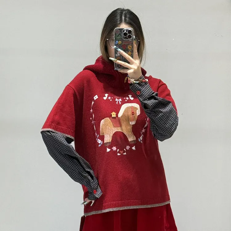 YANAG马上有房的圆舞曲假两件毛衣女26春新款