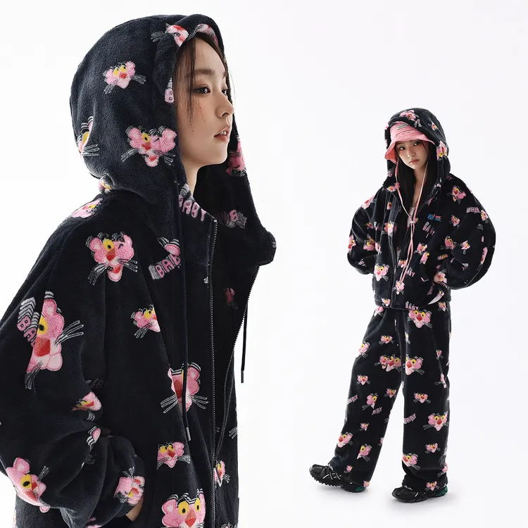 亲嘴猫【粉红豹】联名秋冬季加厚法兰绒睡衣女保暖家居服套装可外穿