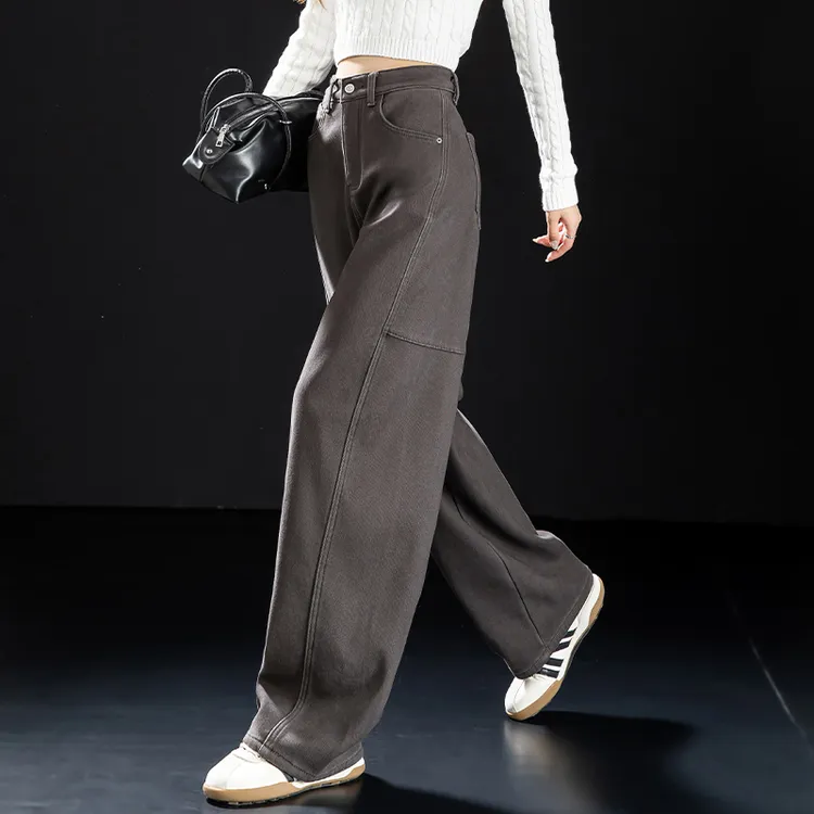 美式复古灰色弯刀牛仔裤女2025年流行网红女裤加绒加厚百搭镰刀裤