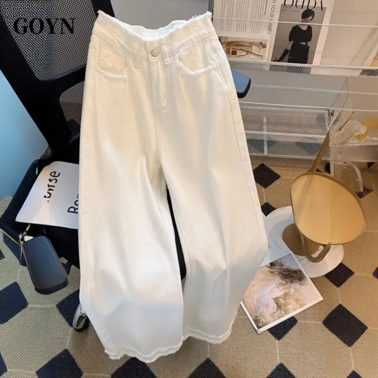 GOYN夏季男士高级感美式复古纯色直筒牛仔裤潮流男装宽松阔腿长裤