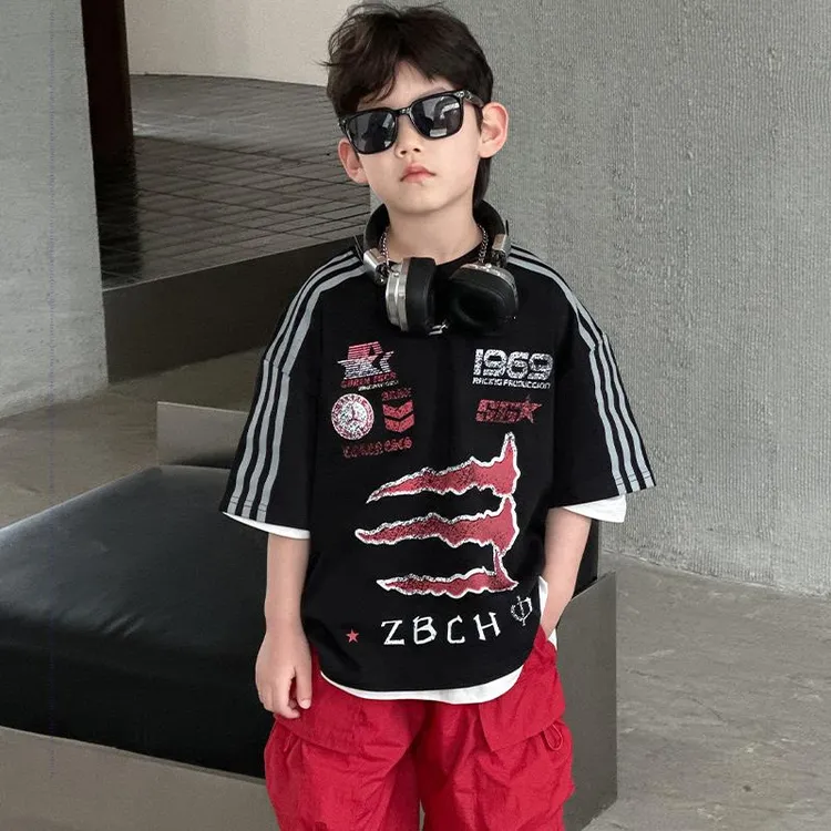 痞帅男童夏装短袖t恤夏季薄款2025新款韩版男孩儿童夏日宽松半袖T