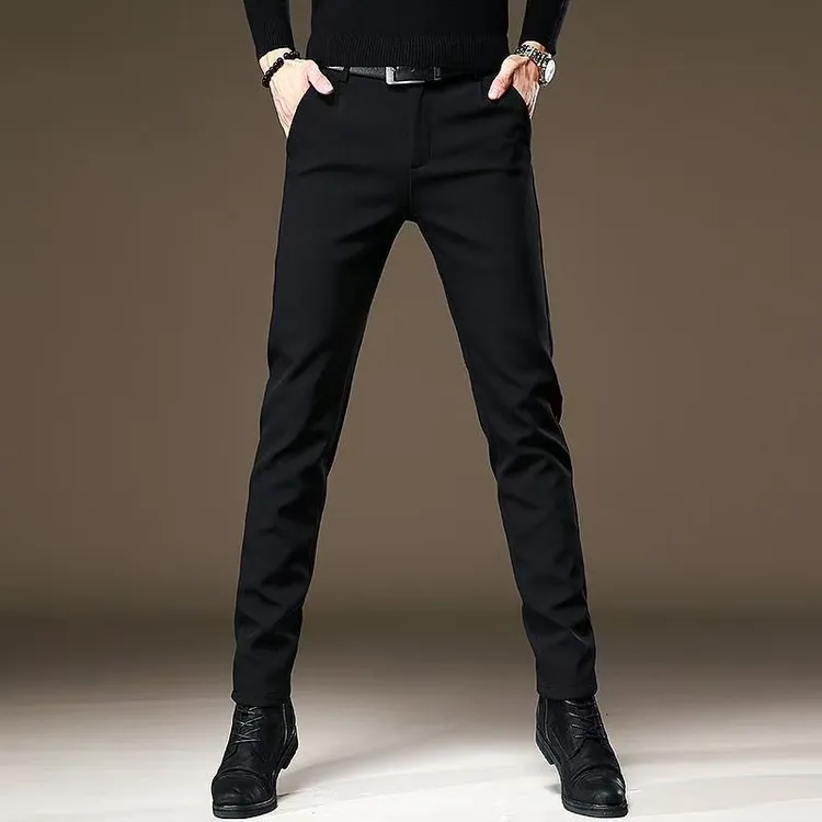 高端韩版西裤男高级感垂感商务秋冬厚款修身裤子弹力黑色休闲裤男