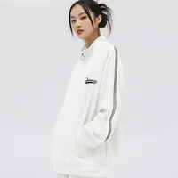  春秋新款半胸拉链织带印花拼接情侣卫衣套装T2663