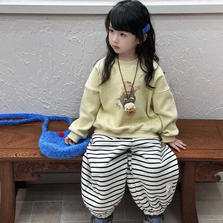 （草莓螺蛳粉专属链接）女童加绒卫衣套装秋冬儿童卡通上衣条纹套装