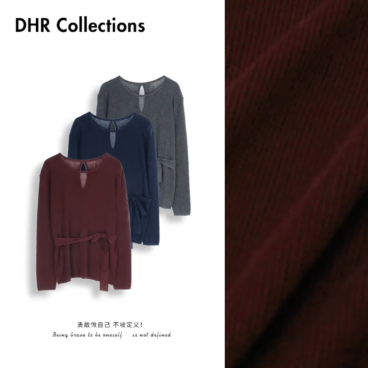 豆豆6【羊毛+天丝+醋酸混纺】绑带可调节收腰长袖针织小衫-DQNM103