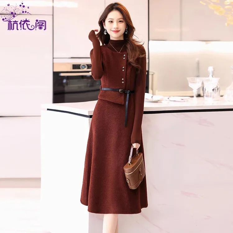 毛呢背心裙连衣裙内搭两件套女2025新款秋冬高级感气质穿搭套装裙