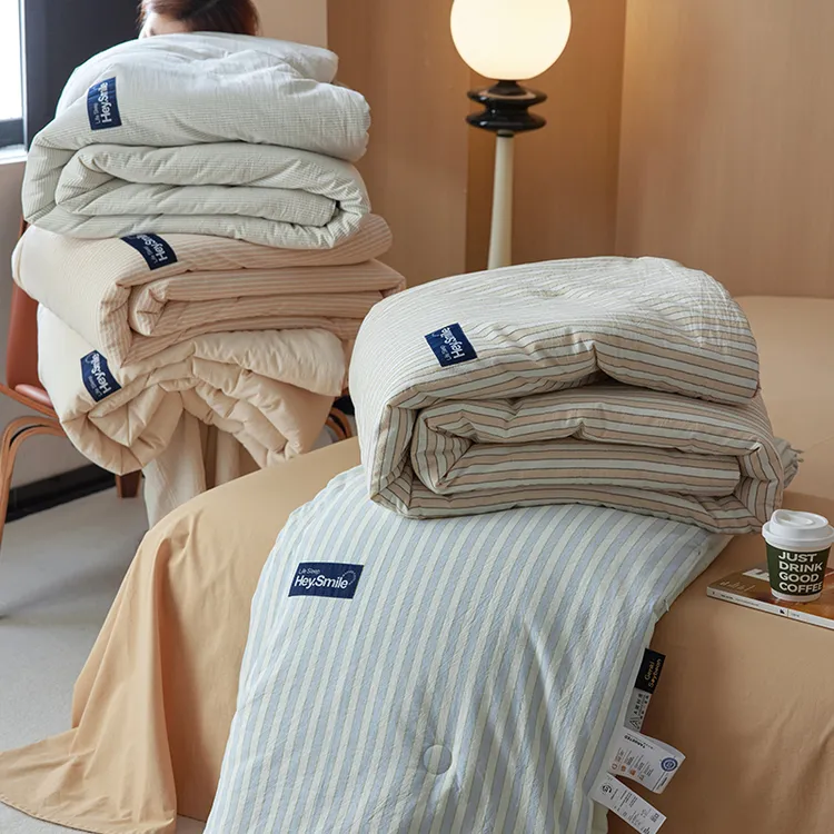 全棉夏被空调被春秋被大豆纤维薄软加厚冬被子条纹可机洗夏凉被