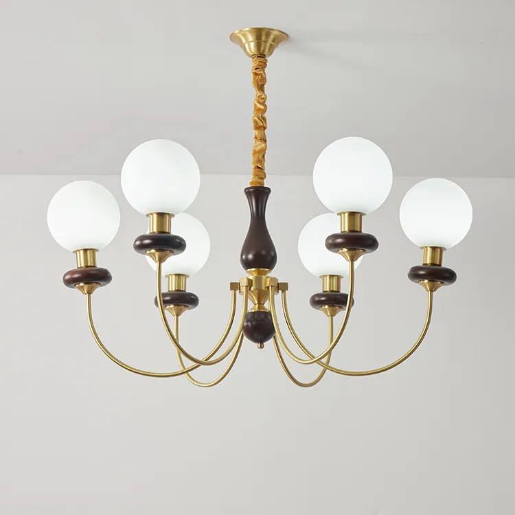 中古吊灯法式客厅灯南洋风美式复古全铜胡桃木色魔豆餐厅卧室灯具