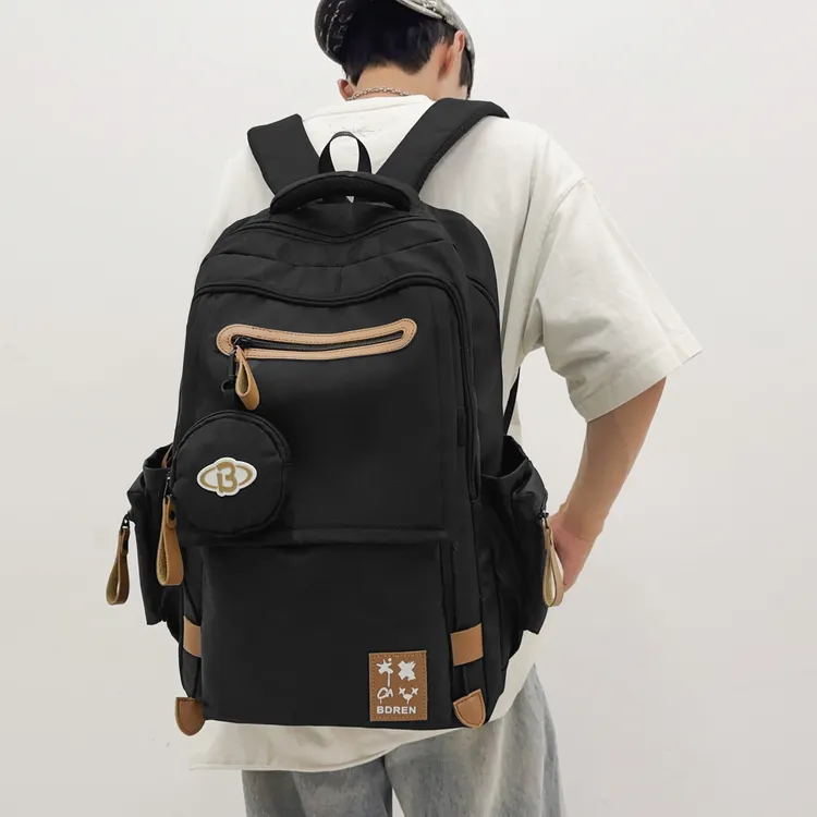 新款减负护脊通用双肩学院风纯色大容量书包潮流百搭时尚国风背包