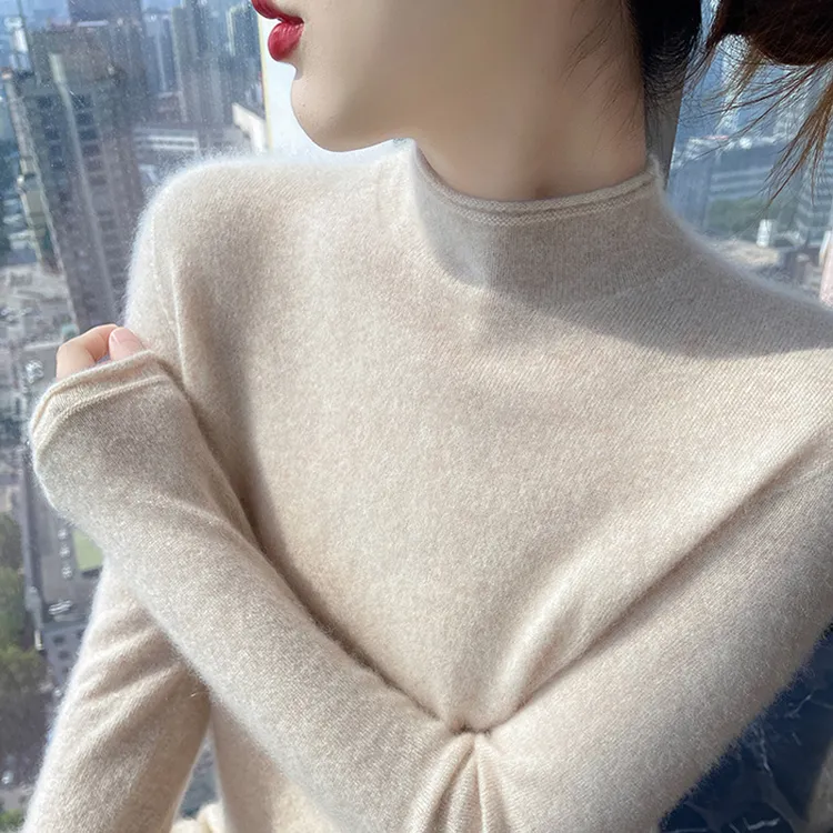 高档100%羊绒衫女半高领纯色针织衫内搭打底衫2025秋冬新款羊毛衫