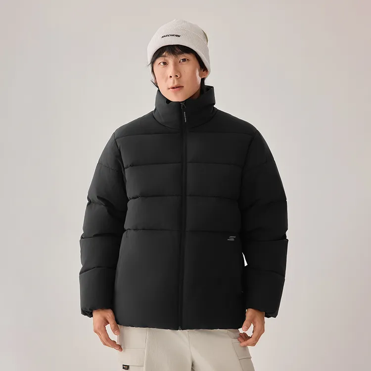 斯凯奇男款运动服棉服防水高领保暖面料梭织裥棉外套户外休闲百搭