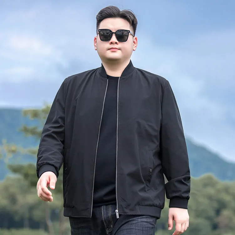 大码男装棒球领休闲外套男春秋款加肥加大肥佬宽松拉链运动夹克衫