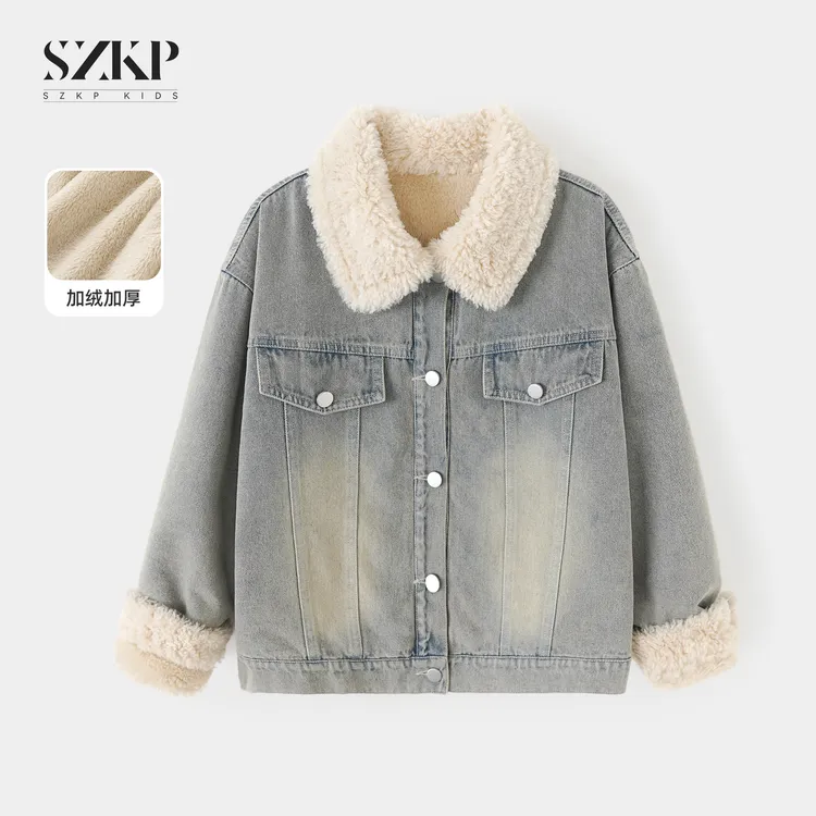 SZKP冬季新款女童保暖上衣中大童时尚儿童加厚牛仔外套BGYD556355