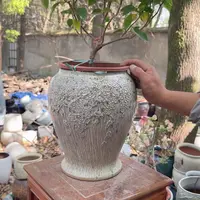 紫砂花盆口18高29（一个美人鱼彩色玫瑰花