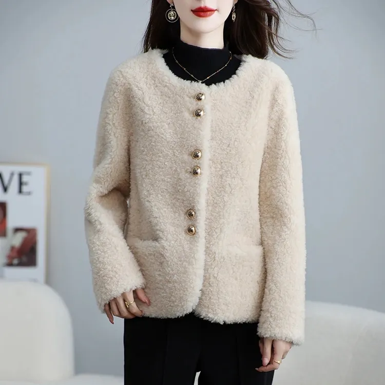 冬季加绒小香风圆领休闲洋气气质百搭秋冬春秋显瘦短款时尚宽松