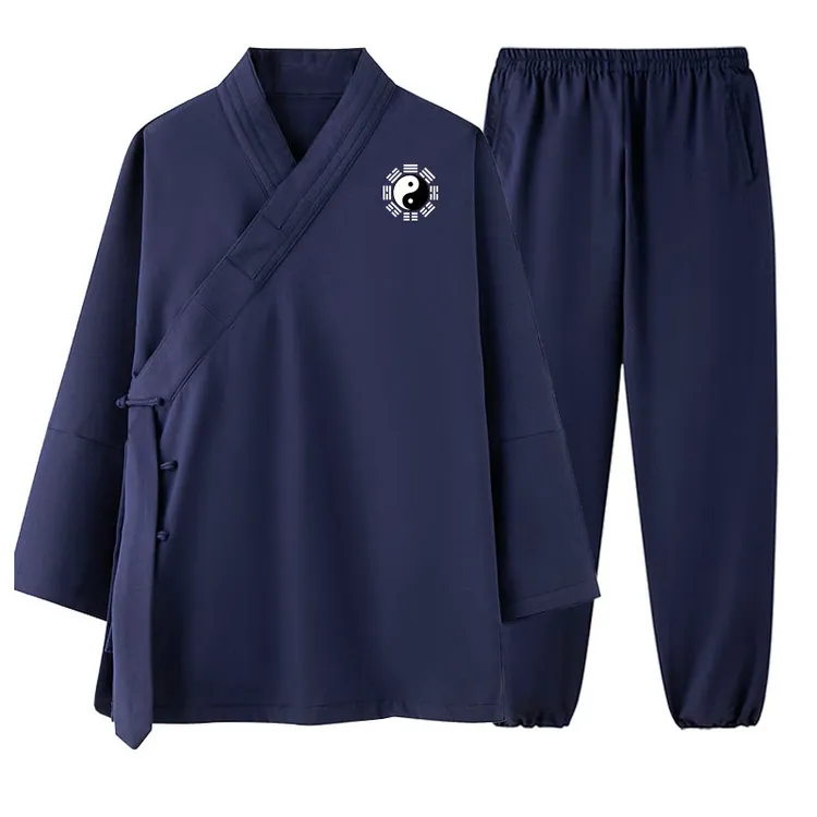 新款刺绣太极八卦道服居士服太极服竹节麻斜襟道袍国风道袍太极服