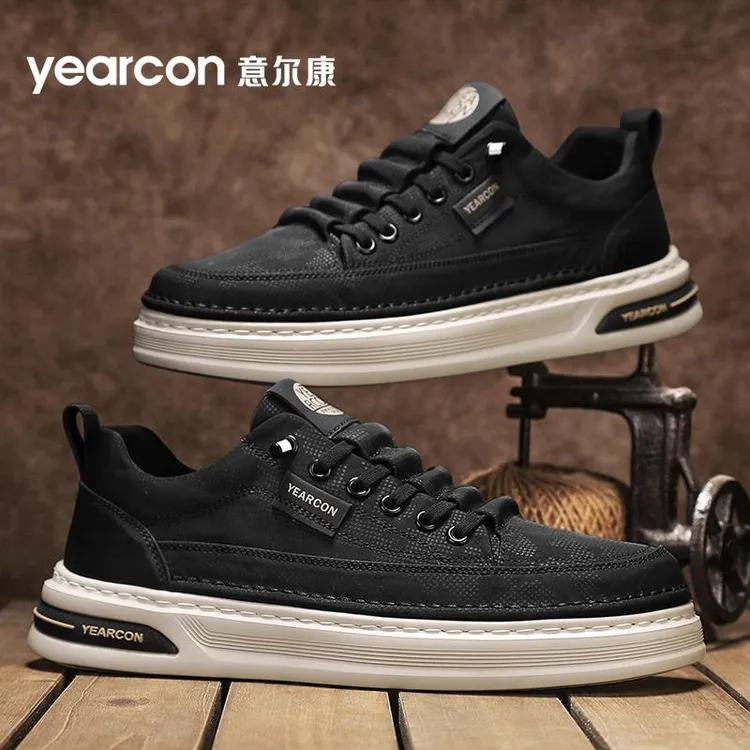 意尔康男鞋2025夏季新款透气帆布鞋男士百搭厚底增高板鞋休闲鞋子