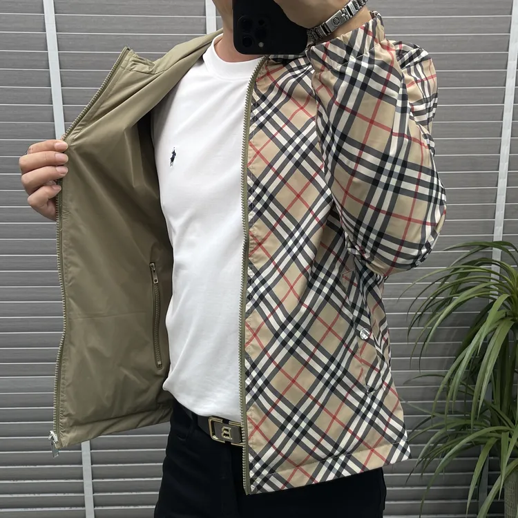 男士秋季新款格子双面连帽夹克短款休闲时尚百搭修身减龄