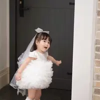 高端白色夏装女童周岁生日抓周花童婚纱礼服女宝公主裙短袖蓬蓬裙