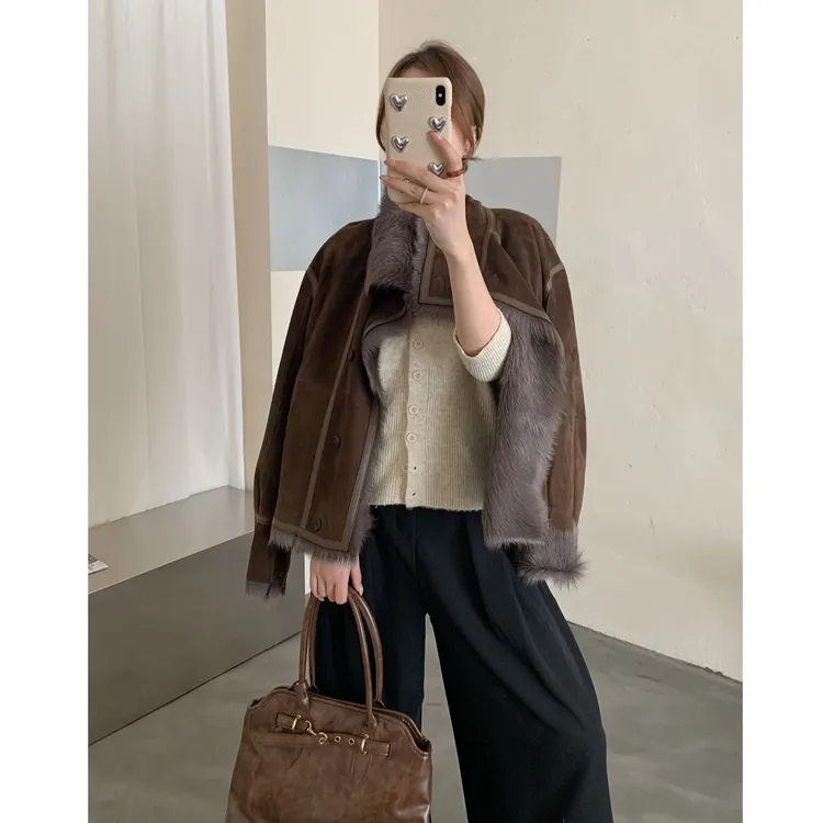 JIAY 老钱高端绒面山羊皮毛一体短款通勤冬季海宁皮草外套女正品