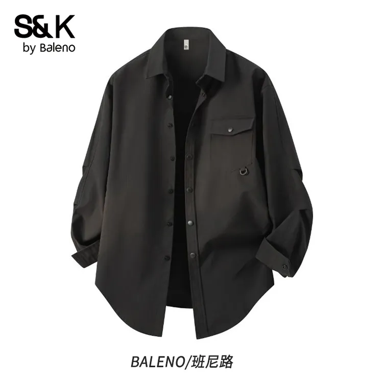 BALENO/班尼路男士秋季高级感长袖衬衫外套宽松休闲百搭工装衬衣