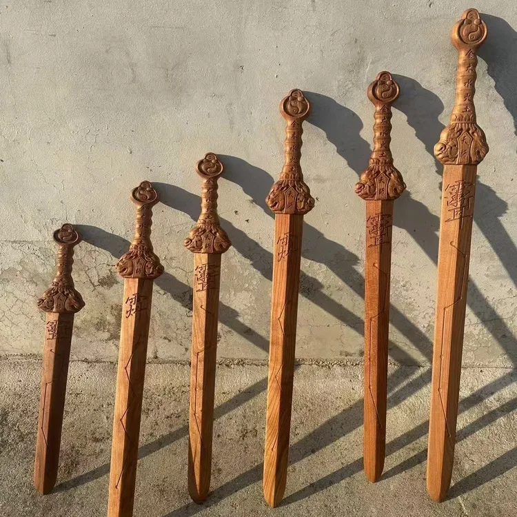 泰山桃木天师剑一体雕刻北斗七星紫薇讳桃木晨练剑