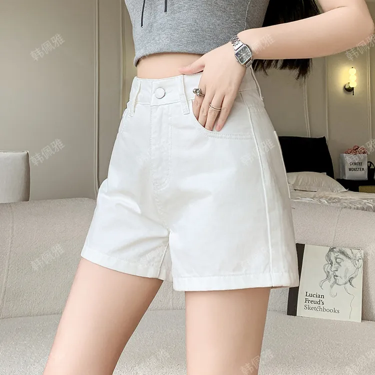 牛仔短裤女2025夏季新款高腰显瘦百搭大码宽松阔腿白色A字热裤