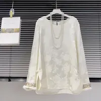 WYK高货~100%人丝+水貂毛~ L胸104长67新中式提花衬衫上衣 2320