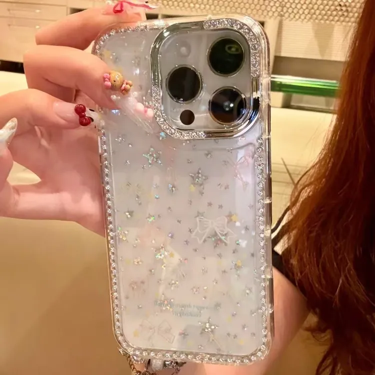 飞虎胜轻奢高级感蝴蝶结适用iPhone16promax闪粉手机壳苹果15/14