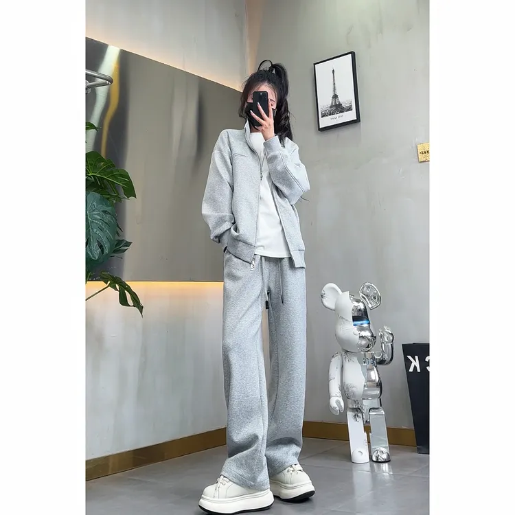 秋季新款男士立领宽松卫衣套装时尚休闲运动直筒卫裤两件套情侣款