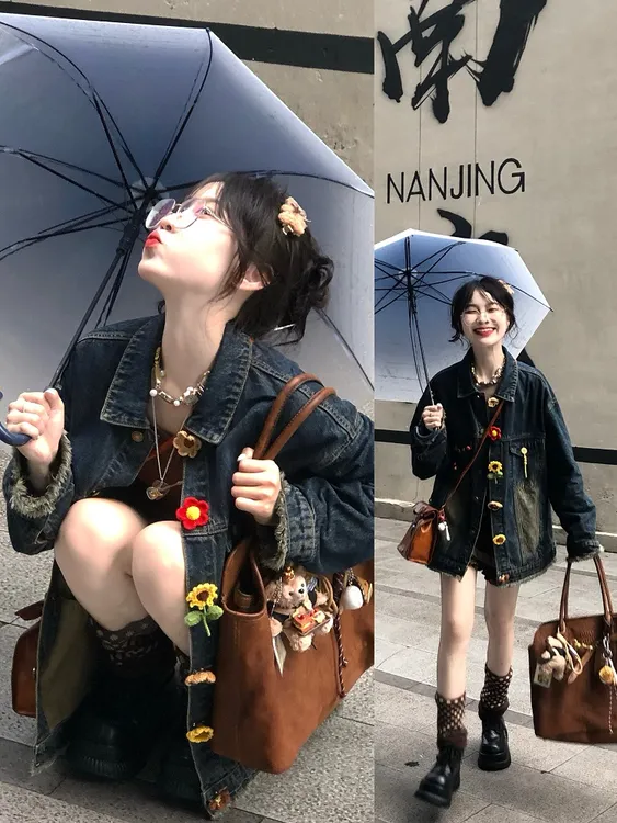 做旧水洗牛仔外套女花朵2025新款设计感宽松百搭休闲vintage夹克