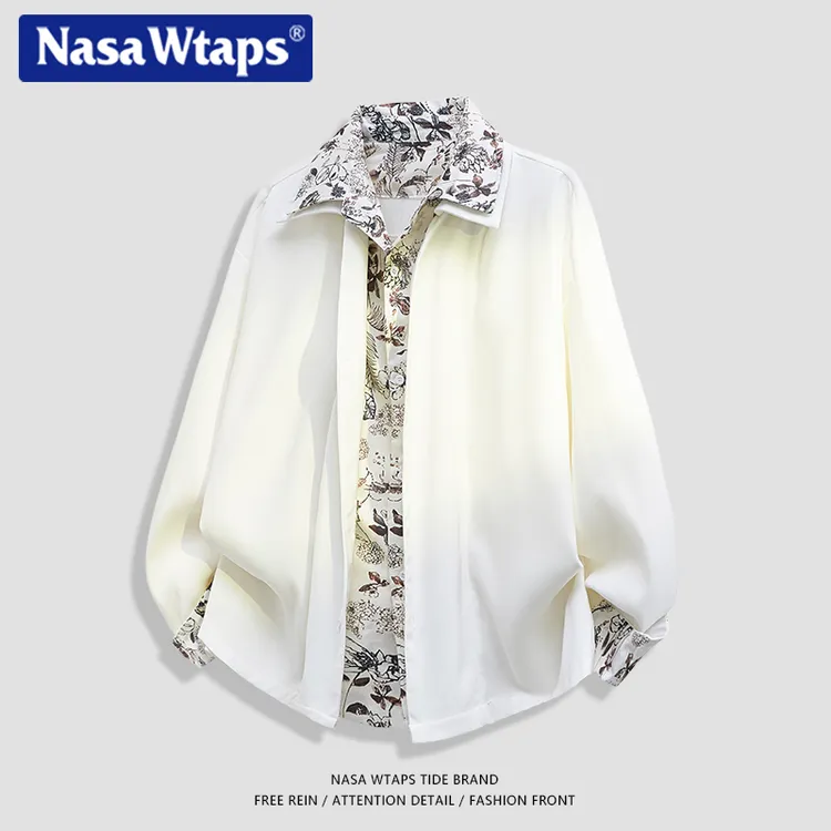 NASA WTAPS老钱风高级感假两件长袖衬衫男款秋季薄款美式复古衬衣