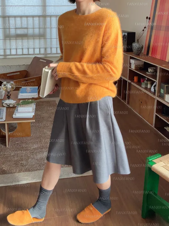 2025新款软糯羊毛圆领不扎保暖长绒针织毛衣百搭显瘦长袖上衣S274