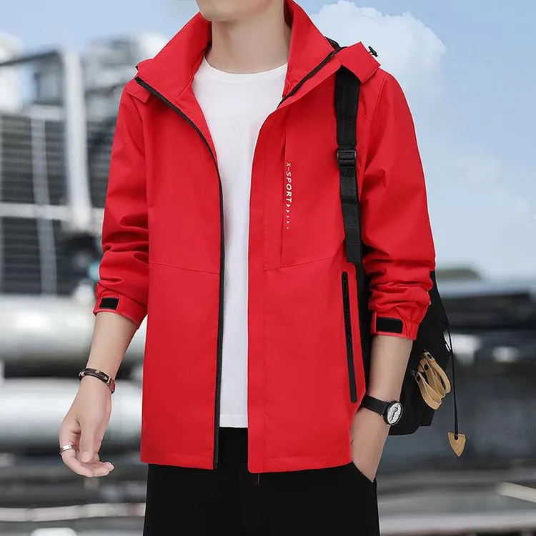 红色夹克外套男春秋款宽松大码工装户外防风防水情侣剪-标冲锋衣